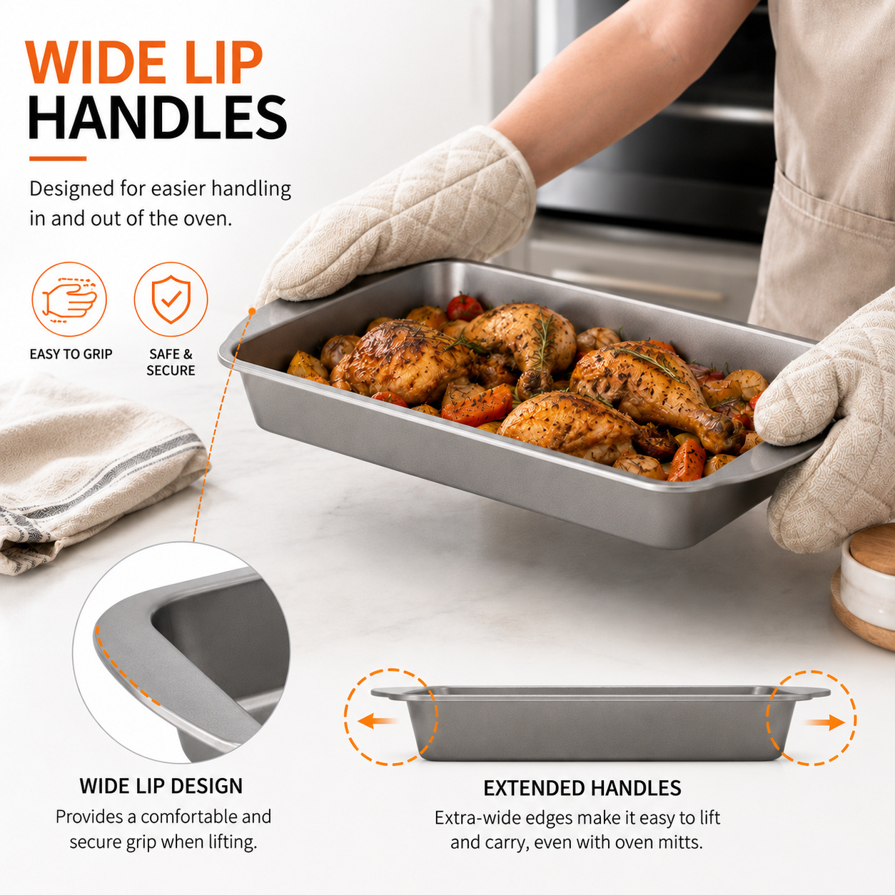 Rectangular Baking Tray 32 x 19 x 4cm Deep Oven Baking Pan, Metal Roasting Tray