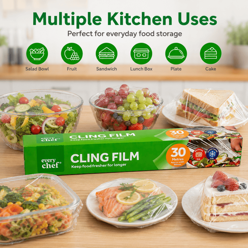 3Pack 30m x 30cm Cling Film Food Wrap Roll Kitchen Plastic Wrap