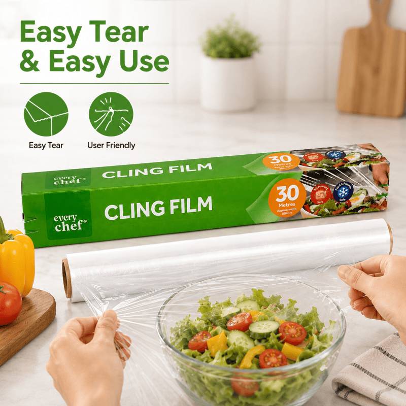 3Pack 30m x 30cm Cling Film Food Wrap Roll Kitchen Plastic Wrap