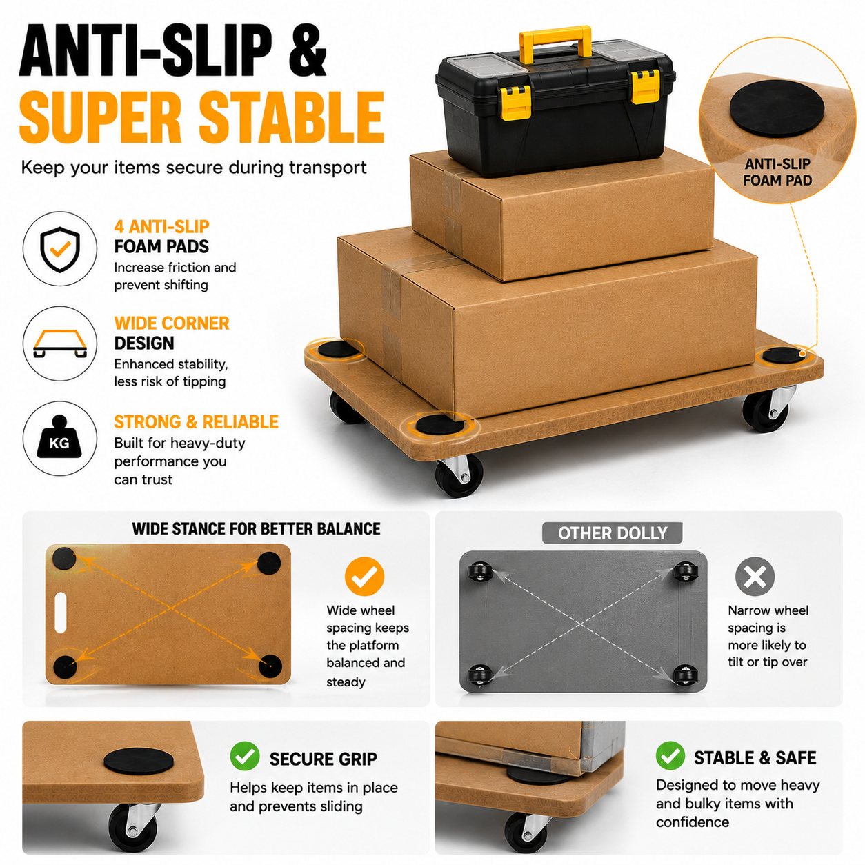 Heavy Duty Dolly Trolley 200KG Platform Moving Trolley Board 4 Wheels