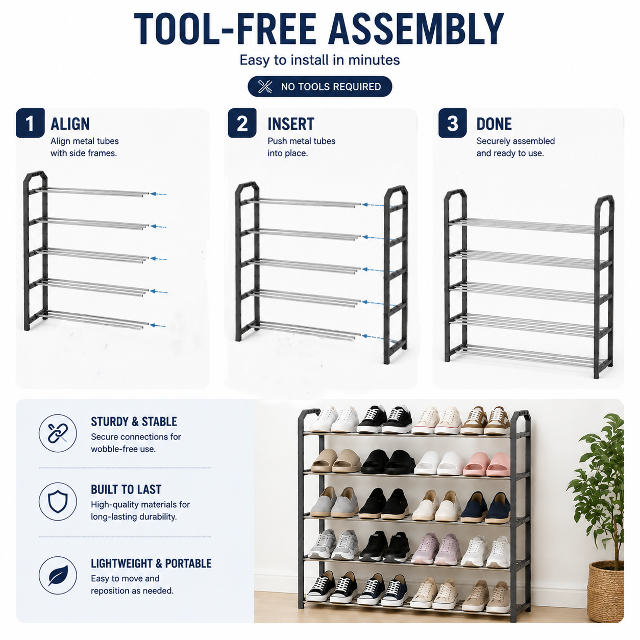 5 Tier Shoe Rack Stand Storage Organiser Metal Shoes Shelf