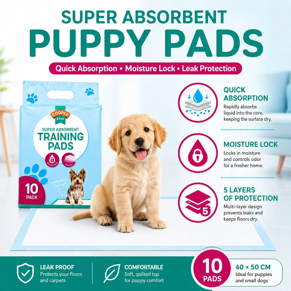 10 Pack Puppy Training Pads 40 x 50cm Super Absorbent Dog Cat Toilet Puppy Pads