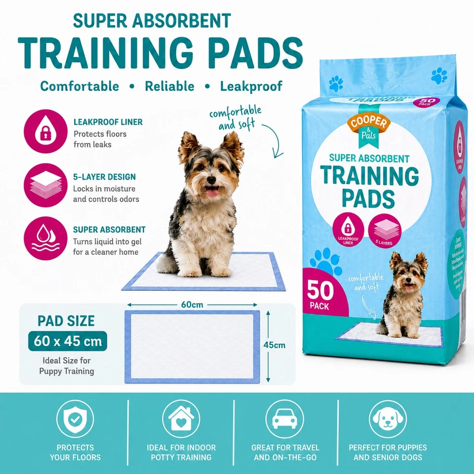 50 Pack Puppy Training Pads 60 x 45cm Super Absorbent Dog Cat Pet Toilet Wee Pads