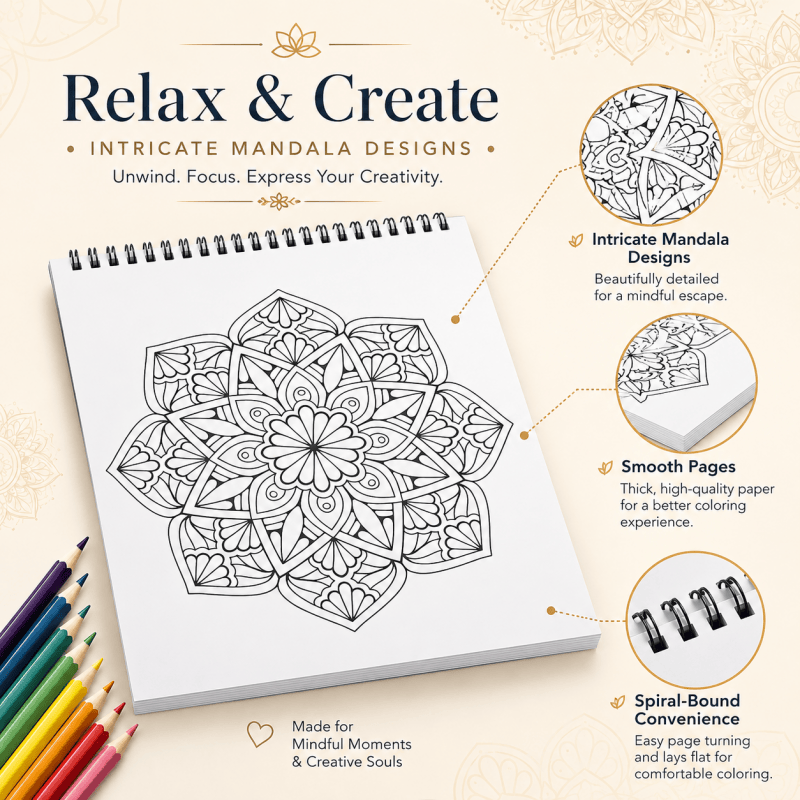 2Pack A4 Colouring Book Mandala 20 Pattern Designs Adult Relaxing Stress Relief Spiral Bound