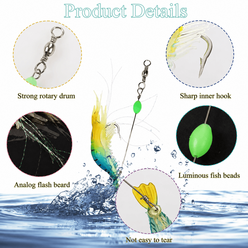 5PCS Soft Shrimp Fishing Lures with Hook Luminous Beads Prawn Baits for Fishing