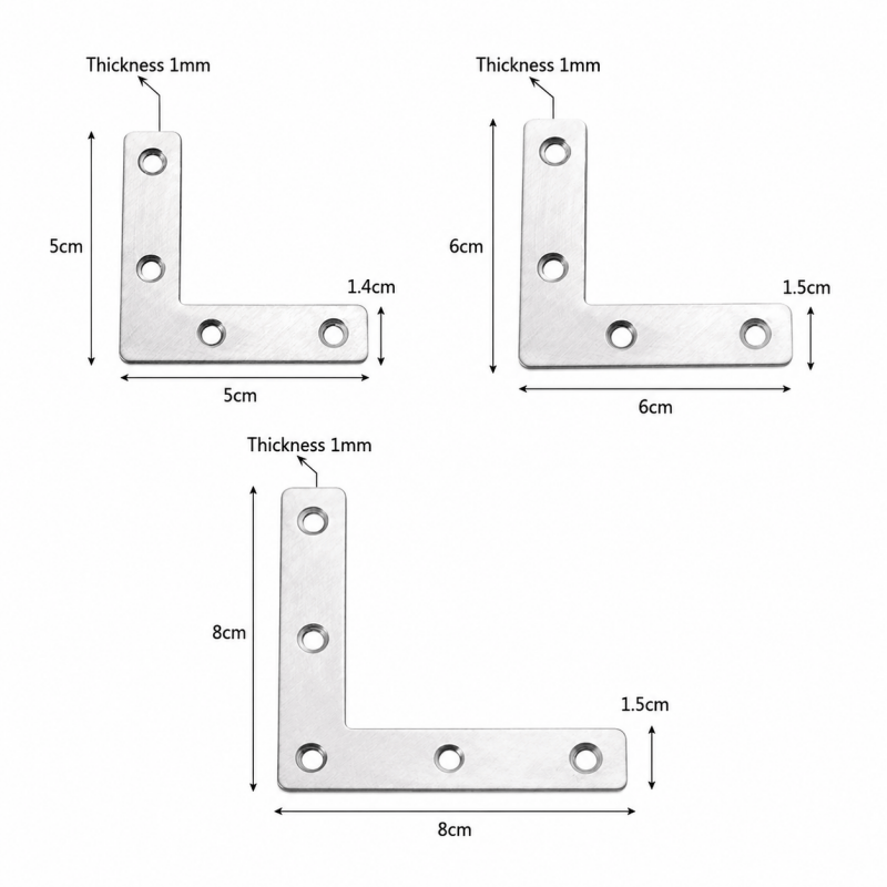10PCS 60x60mm L Shape Corner Brackets Flat Right Angle Plates with Screws Home DIY Tool