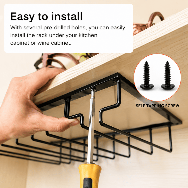 3 Slot Under Cabinet Wine Glass Rack Black Metal Stemware Holder Storage