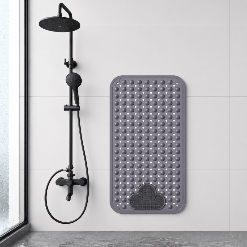 Non Slip Bath Shower Mat 70 x 40cm Strong Suction Cups Long Bathroom Bathtub Mat Grey
