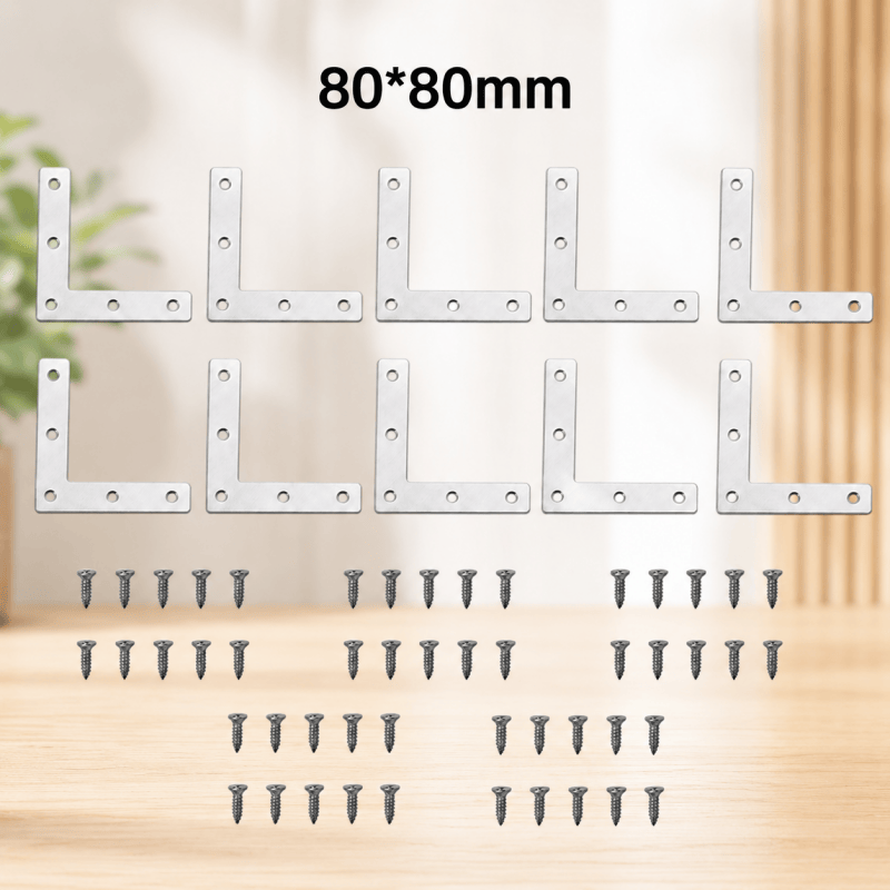 10PCS 80x80mm L Shape Corner Brackets Flat Right Angle Plates with Screws Home DIY Tool