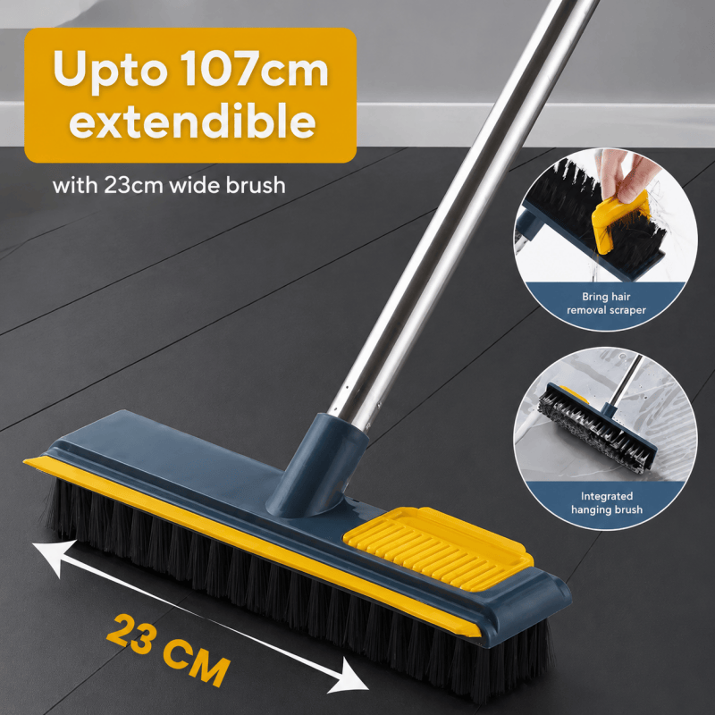 Long Handle Floor Scrub Brush with Squeegee Hair Cleaning Comb Cleaning Tool