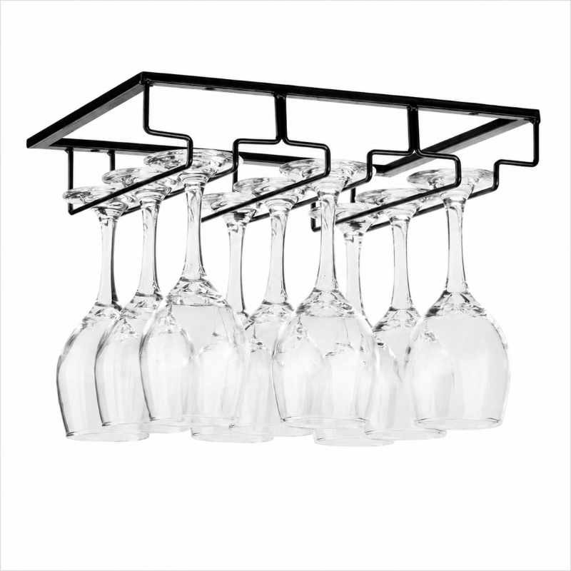 3 Slot Under Cabinet Wine Glass Rack Black Metal Stemware Holder Storage