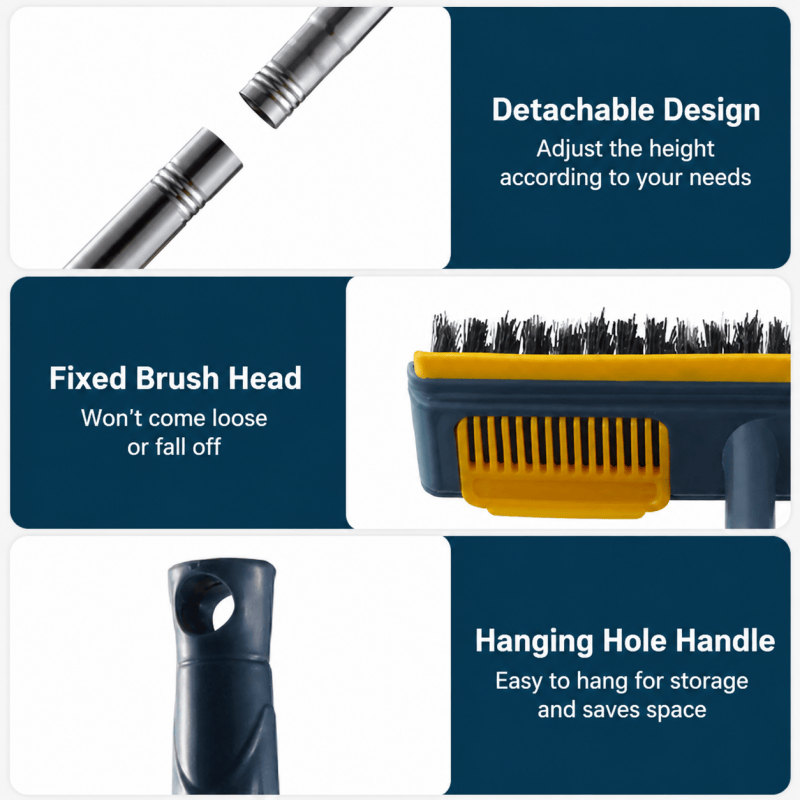 Long Handle Floor Scrub Brush with Squeegee Hair Cleaning Comb Cleaning Tool