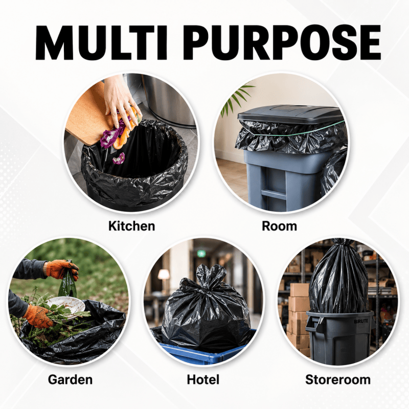 50pcs Heavy Duty Black Bin Bags 60 x 90cm Extra Thick Strong Refuse Rubbish Sacks Useful Up to 60L Bins