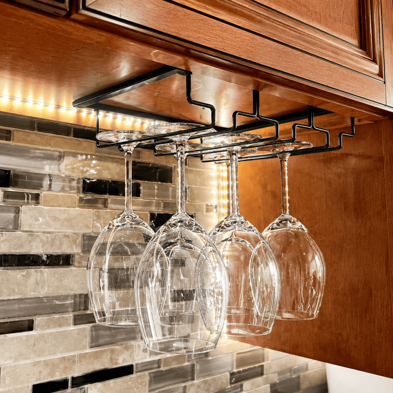 3 Slot Under Cabinet Wine Glass Rack Black Metal Stemware Holder Storage
