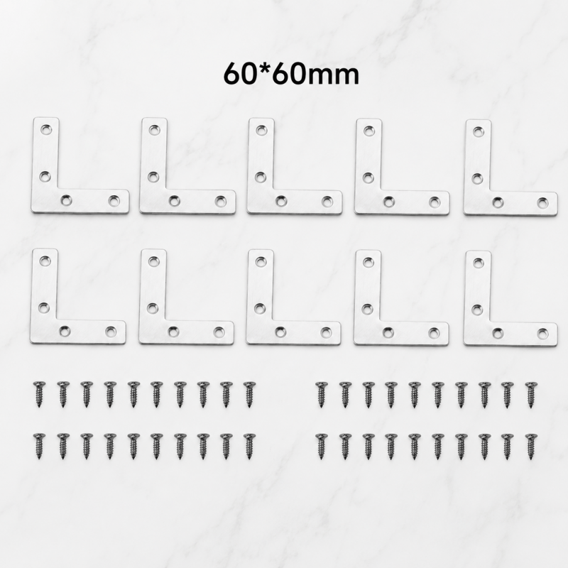 10PCS 60x60mm L Shape Corner Brackets Flat Right Angle Plates with Screws Home DIY Tool