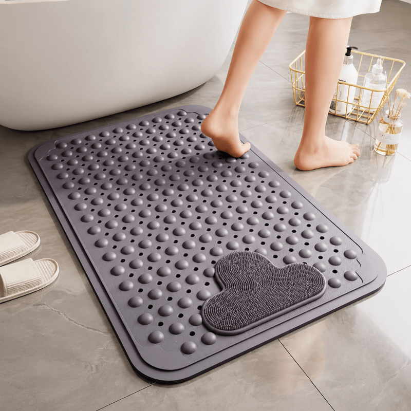 Non Slip Bath Shower Mat 70 x 40cm Strong Suction Cups Long Bathroom Bathtub Mat Grey