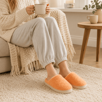 Women Fluffy Slippers Warm House Slippers Soft Cosy Slip On Indoor Shoes UK Size 4 to 5 Orange