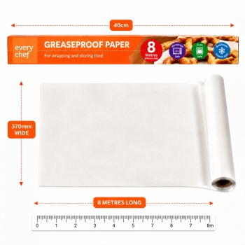 3Pack 8m x 370mm Greaseproof Paper Roll Non Stick Kitchen Roll