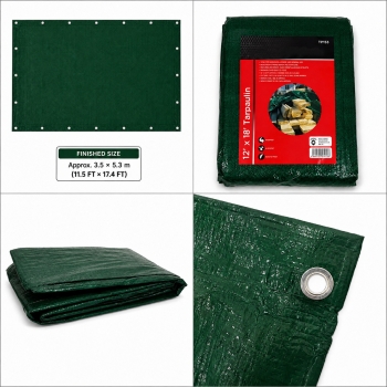 12FT x 18FT Green Tarpaulin Waterproof Ground Sheet Cover 70GSM
