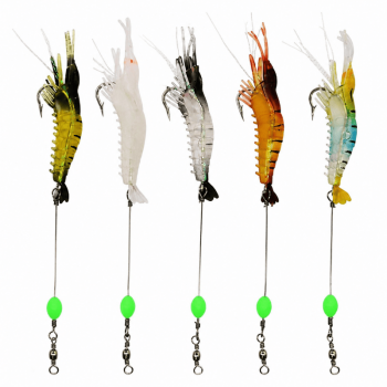 5PCS Soft Shrimp Fishing Lures with Hook Luminous Beads Prawn Baits for Fishing