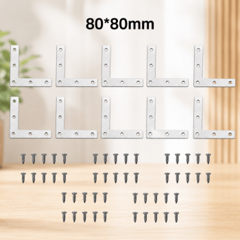 10PCS 80x80mm L Shape Corner Brackets Flat Right Angle Plates with Screws Home DIY Tool