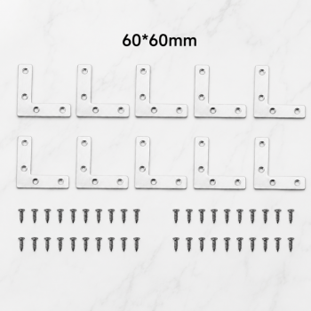 10PCS 60x60mm L Shape Corner Brackets Flat Right Angle Plates with Screws Home DIY Tool