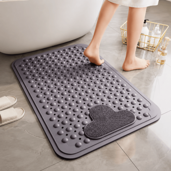 Non Slip Bath Shower Mat 70 x 40cm Strong Suction Cups Long Bathroom Bathtub Mat Grey