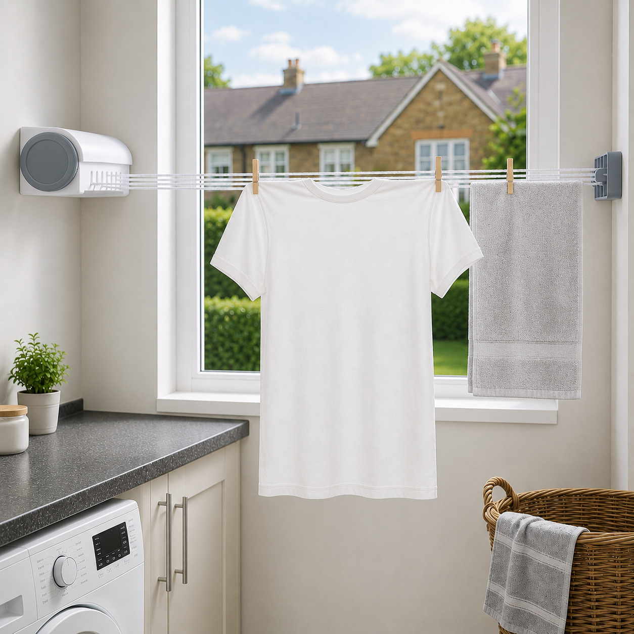 14M Retractable Clothesline Wall Mounted 4-Line Drying Rack Indoor Outdoor Balcony Bathroom Laundry Clothes Line 