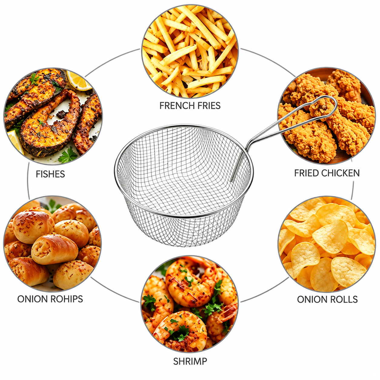 7 Inch Chip Frying Basket with Handle Stainless Steel Frying Pan