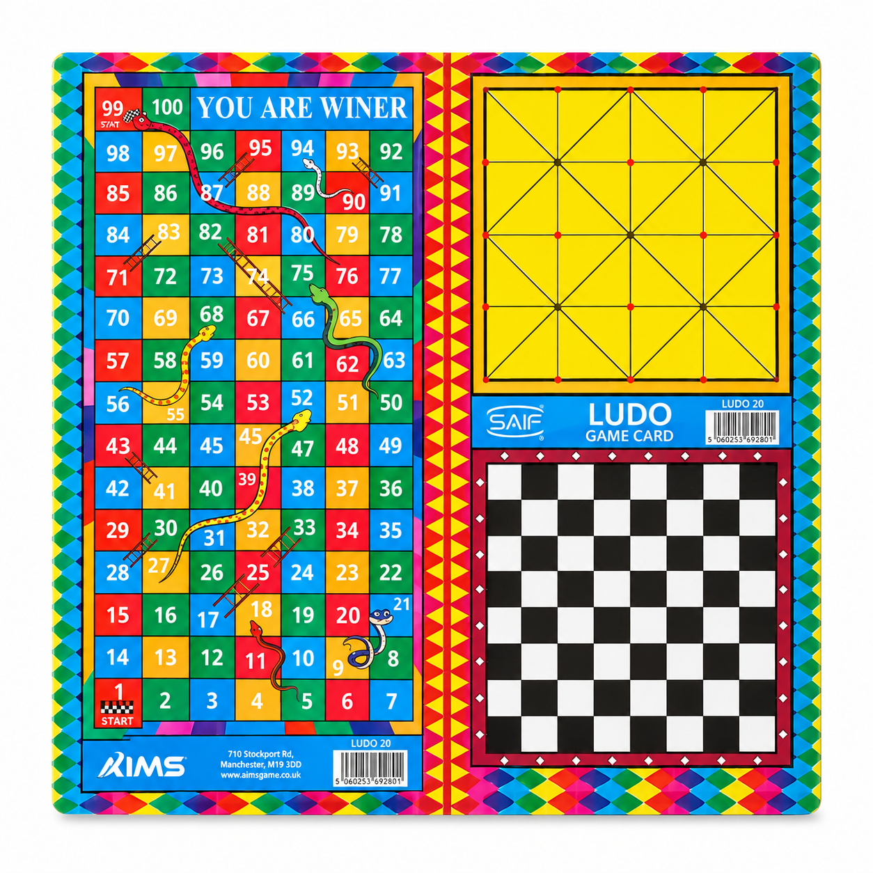 All in One Board Games Set, Foldable Double-Sided Game Board with Snakes and Ladders Ludo Chess and Checkers, Family Travel Board Games for Kids Adults 2-4 Players