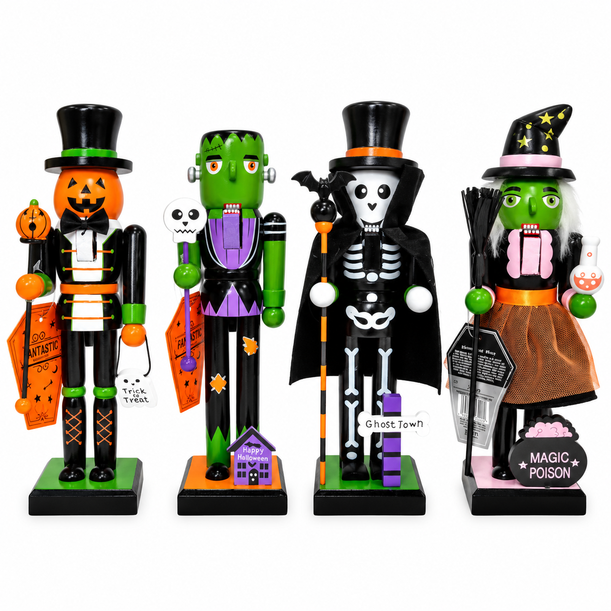 25cm Halloween Nutcracker, Handpainted Wooden Skeleton Pumpkin Witch Nutcracker Figurine Collectible Decoration For Shelf Table Centerpiece Display Tabletop Decor Goody Bag Fillers