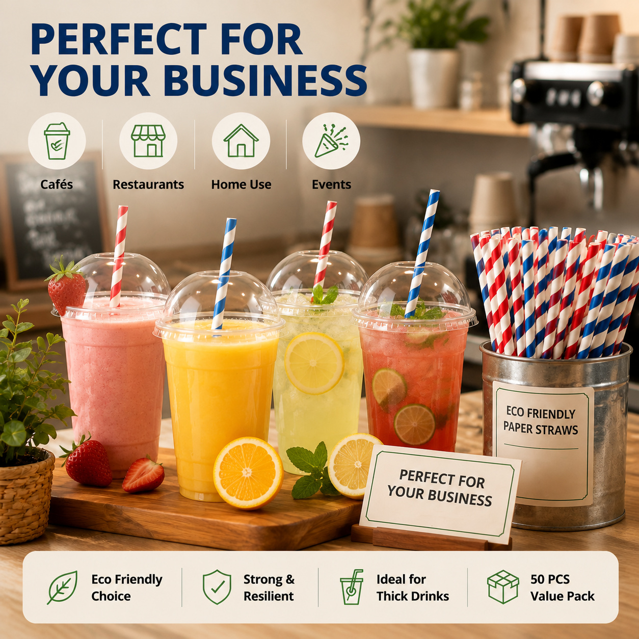 50 Pack Biodegradable Paper Straws 6mm x 190mm Eco Friendly Xmas Drinking Party Straws
