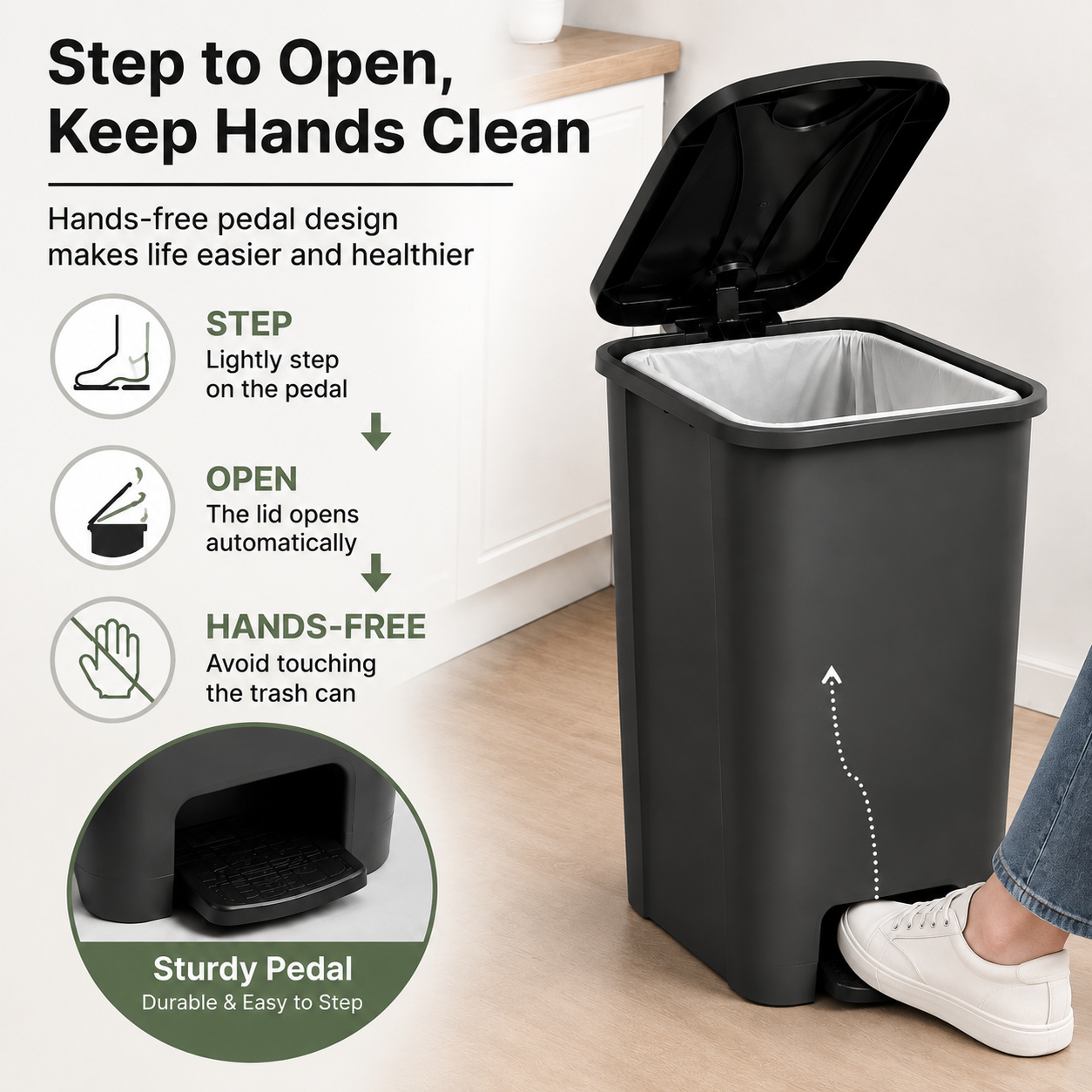 40L Slim Pedal Bin Waste Rubbish Bin with Lid for Kitchen Office 29 x 53 x 38cm