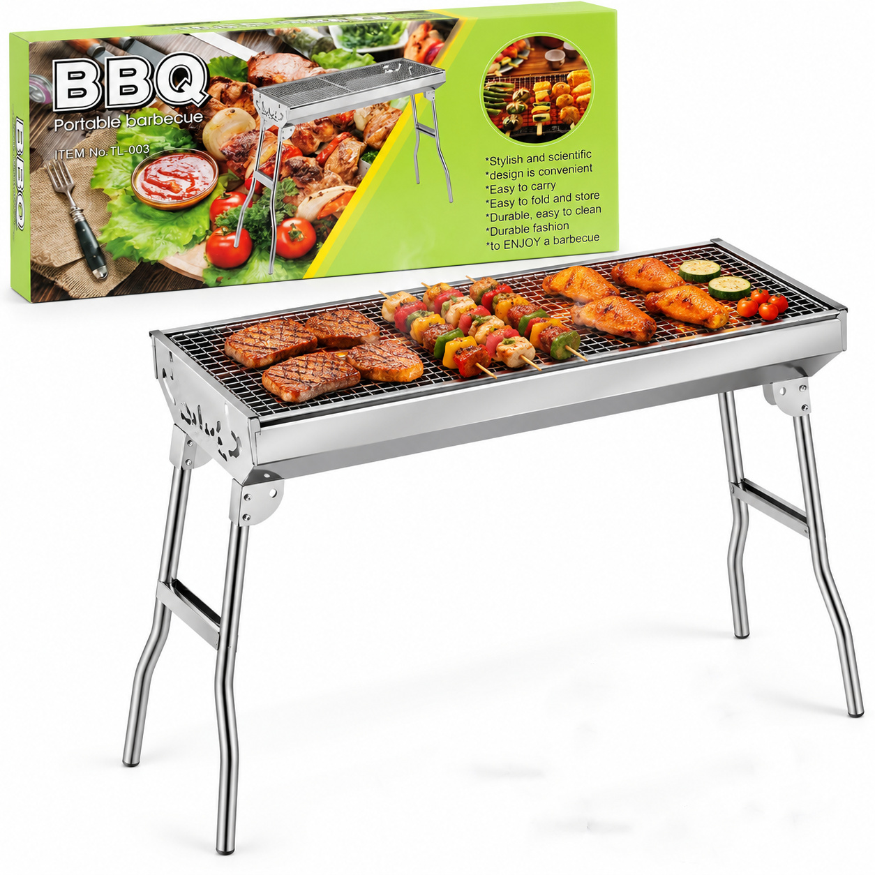Folding BBQ Charcoal Barbecue Grill Steel Stainless Garden Picnic Camping Stove