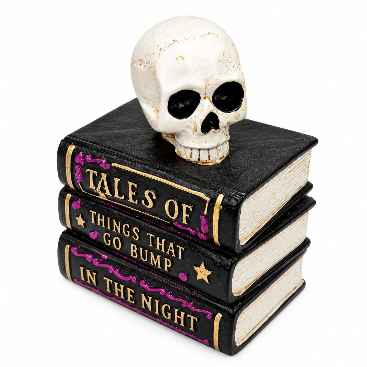 Halloween Stacked Books Tabletop Decor with Skull,  Spooky Skeleton Shelf Decoration for Home, Party, Haunted House, Mantle, Office