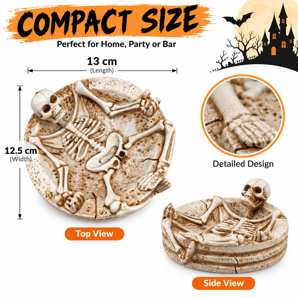 Halloween Skeleton Ashtray, Resin Skull Bone Cigarette Ash Tray for Indoor Outdoor