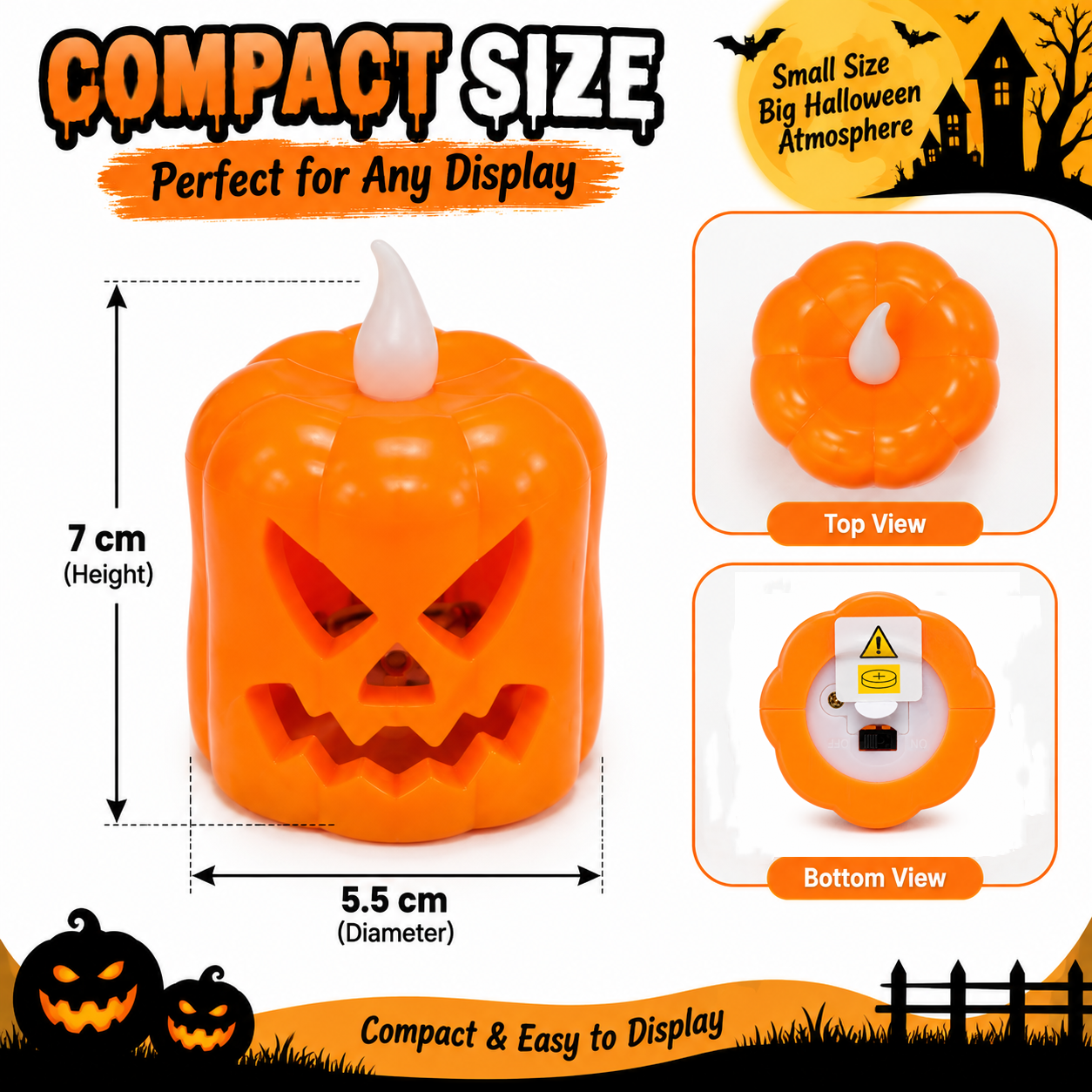 5 Pack Halloween Battery Tea Lights Pumpkin LED Flameless Candles Safe Battery Operated Orange Lights