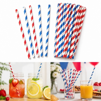 50 Pack Biodegradable Paper Straws 6mm x 190mm Eco Friendly Xmas Drinking Party Straws