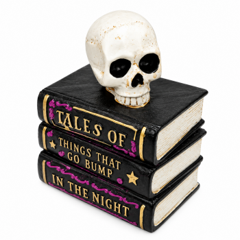 Halloween Stacked Books Tabletop Decor with Skull,  Spooky Skeleton Shelf Decoration for Home, Party, Haunted House, Mantle, Office