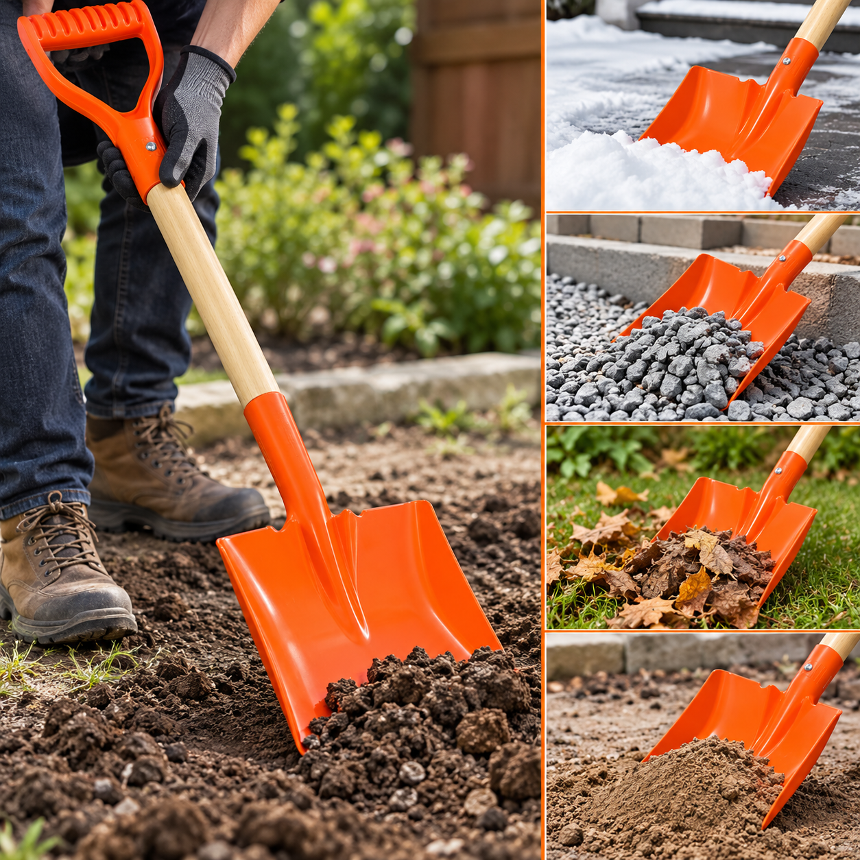 68cm Orange Steel Shovel Wooden Handle D-Grip Garden Snow Digging Scoop Spade