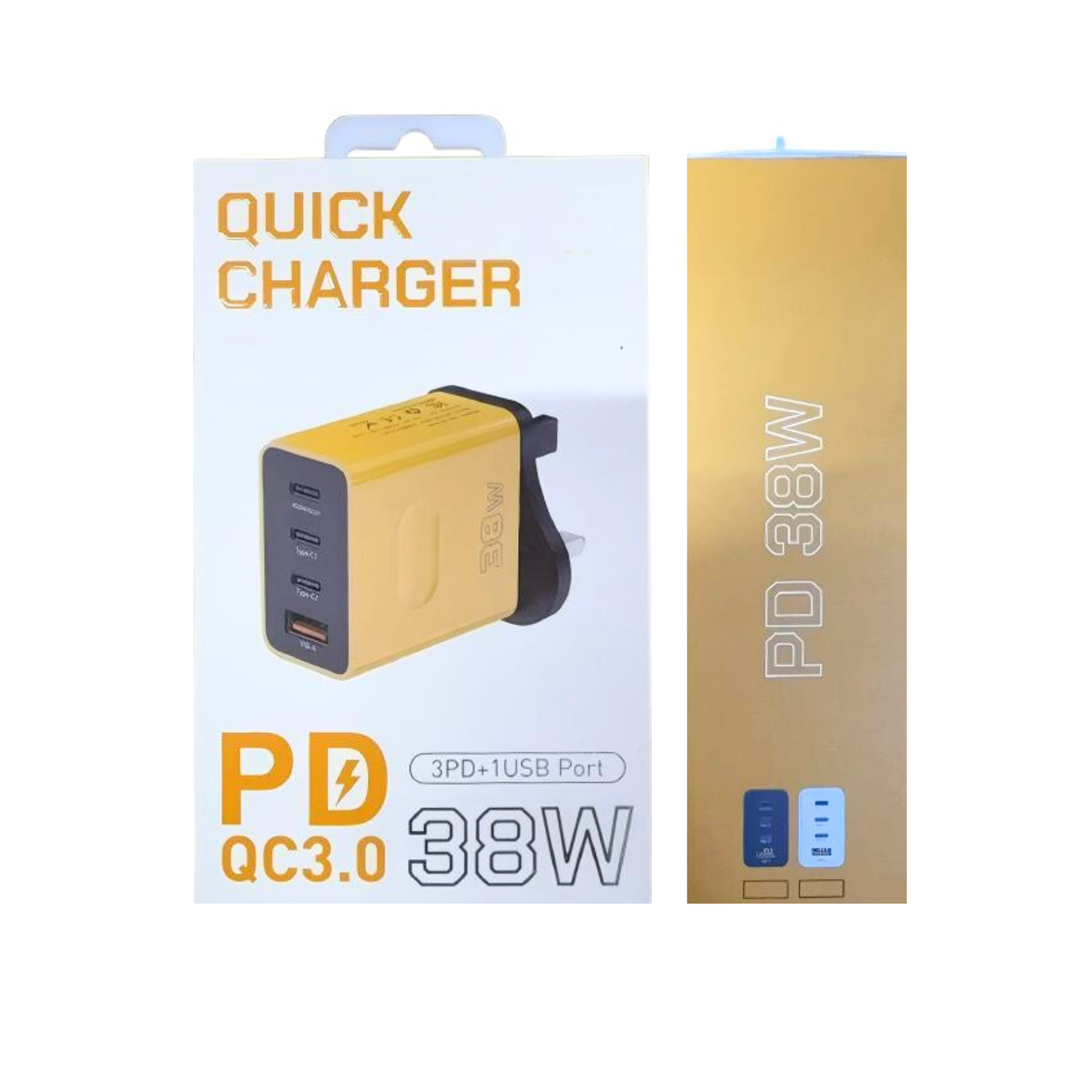 38W PD Fast Charger Plug QC3.0 USB-C Wall Adapter with 3 USB-C PD + 1 USB-A Ports for iPhone Samsung Android Devices