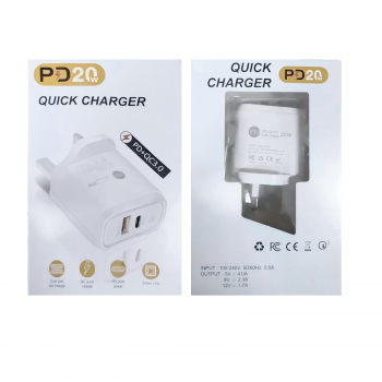 20W PD Fast Charger Plug  Quick Charge 3.0 USB-C &amp; USB-A Dual Port Wall Adapter for iPhone Samsung Android