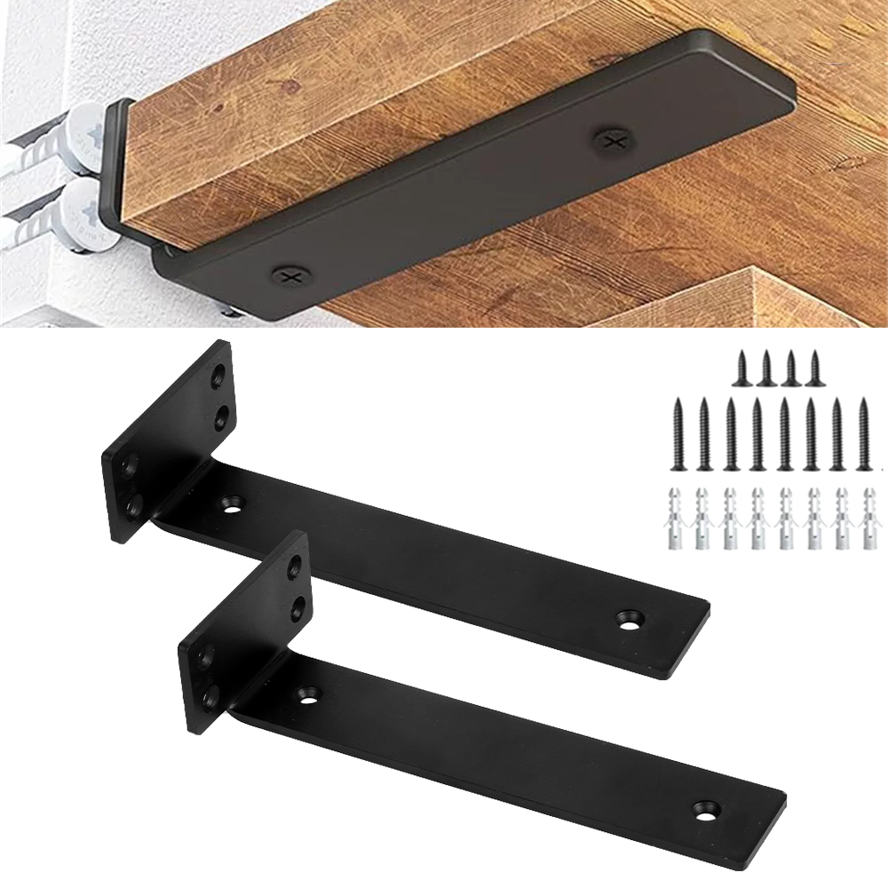 2PCS 20CM Floating Shelf Brackets Metal Construction with Anti-Slip Design