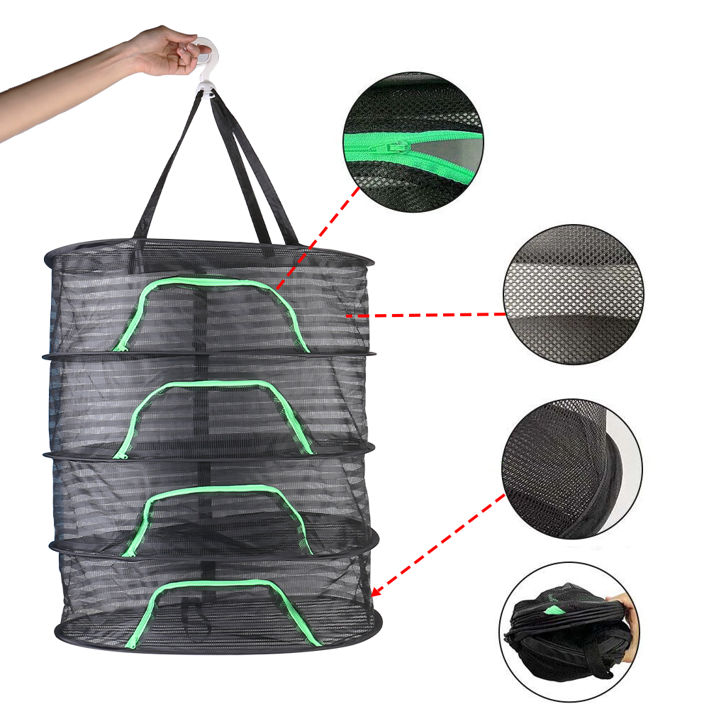 4-Layer Hanging Drying Rack Herb Drying Net Mesh Foldable Dryer for Hydroponic Plants Herbs