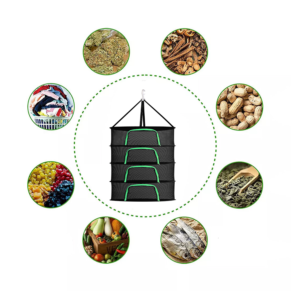 4-Layer Hanging Drying Rack Herb Drying Net Mesh Foldable Dryer for Hydroponic Plants Herbs