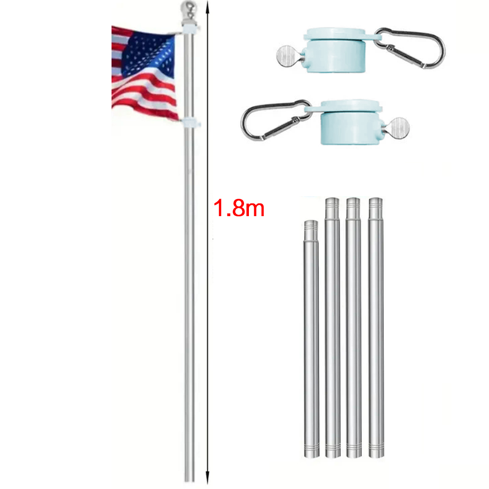 6ft Heavy Duty Adjustable Stainless Steel Flag Pole Rotating Anti-Tangle Design