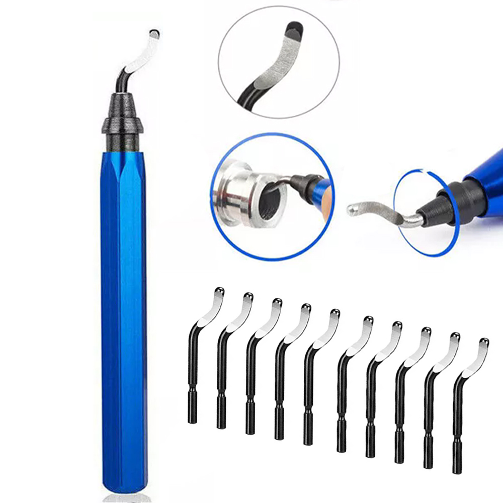 Hand Deburring Tool with 10 Pcs Spare Burr Removal Steel Blades Useful Blue