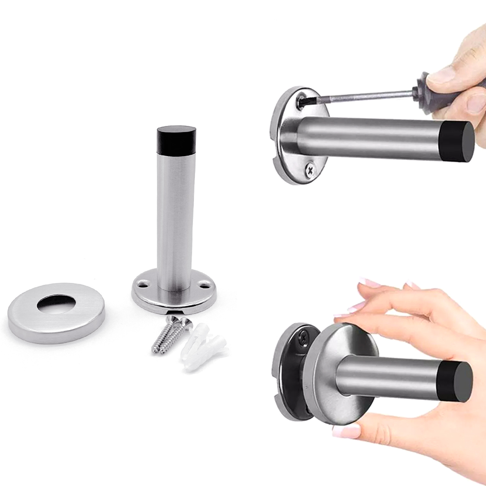 Wall Mounted Door Stopper Satin Steel Chrome Rubber Door Stop