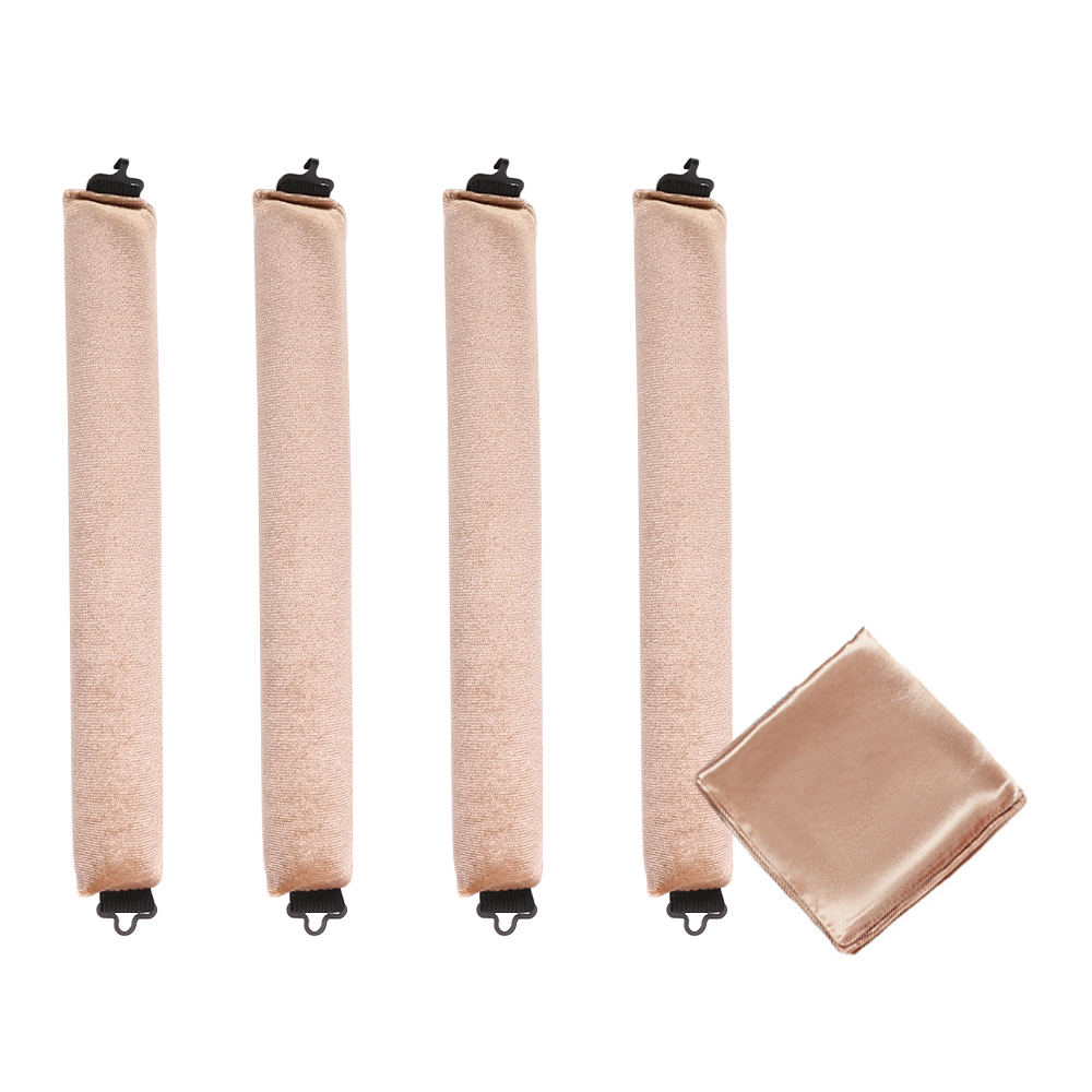 5pcs Overnight Heatless Hair Curler Blowout Rods Heatless Curls Flexi Rods with Silk Scarf Khaki
