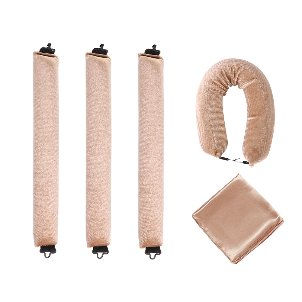 5pcs Overnight Heatless Hair Curler Blowout Rods Heatless Curls Flexi Rods with Silk Scarf Khaki